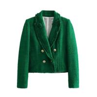 BUNO-Chaqueta de traje de Tweed para mujer, de doble botonadura Chaqueta corta, abrigo ajustado, Tops informales, Blazers de lana para mujer, ropa de calle, Otoño e Invierno - details 7
