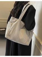 Bolso informal de pana con cierre de cremallera, ligero y de gran capacidad, correa fija para el hombro, bolso de viaje diario de Color sólido - details 19