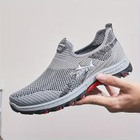 Zapatillas de deporte de malla transpirable para hombre, zapatos deportivos sin cordones, parte superior de tela de color sólido, suela de goma, punta redonda, parte superior baja, estilo deportivo informal para primavera/verano - details 4