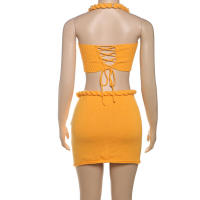 Conjunto de falda ajustada y top halter sin mangas elegante y dulce a la moda de verano - details 29