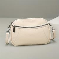 Bolso Cruzado de Cuero Genuino para Mujer Color Sólido, Mini Bolso de Hombro a la Moda con Doble Cremallera, Correa Desmontable, Forro de Poliéster - details 4