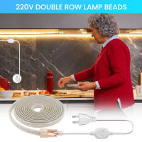 Tira de luces LED de retroiluminación, cinta Flexible de 220V, SMD5730, 68LED/M, impermeable, con enchufe europeo, blanco frío y cálido - details 2