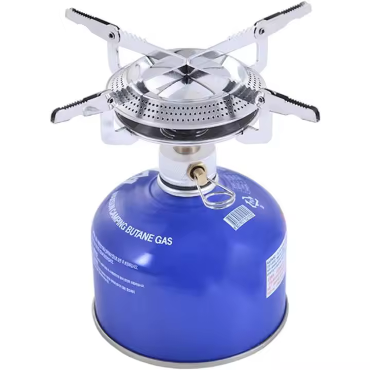Hornillo Camping Gas, Estufa de Camping, Estufa Exterior del Quemador portátil Plegable Mini Acampar del Horno Cabeza Juego de Utensilios para la Comida campestre de Plata Que acampa (Gas no incluido) - 1
