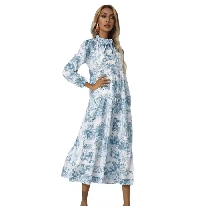 Vestido Largo de Playa para mujer, Estampado de Flores, Verano, Azul, M - 1