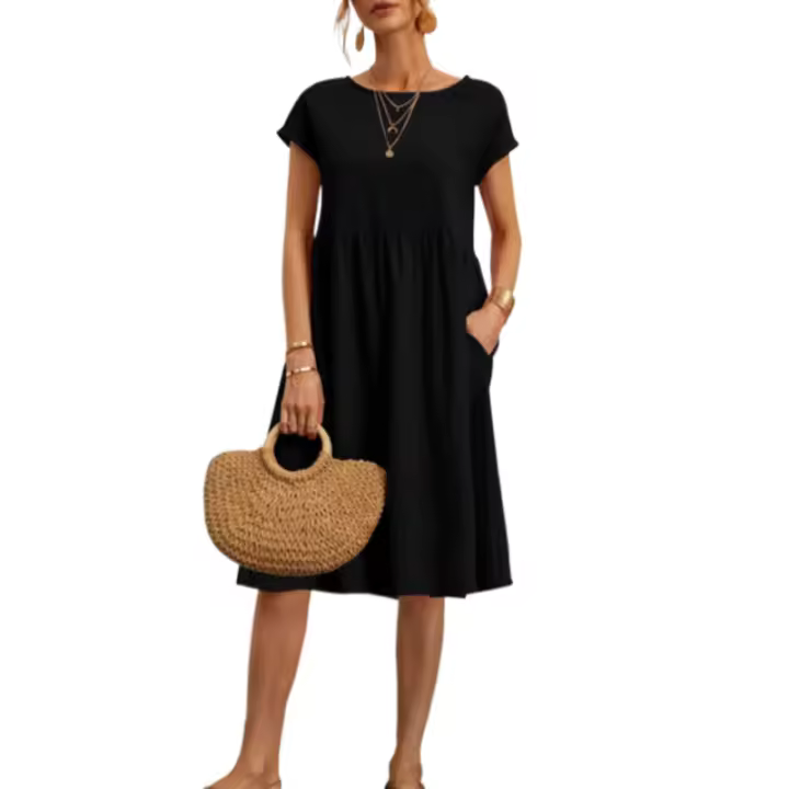 Vestido de algodón con cuello redondo Moda para mujeres Estilo elegante y cómodo - 1