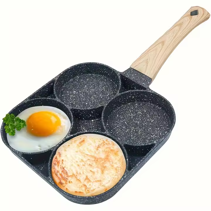 Sartén antiadherente de 4 agujeros, Ideal para tortilla, huevo frito, panqueque, hamburguesa, tocino, bistec, fácil de limpiar, 1 unidad - 1