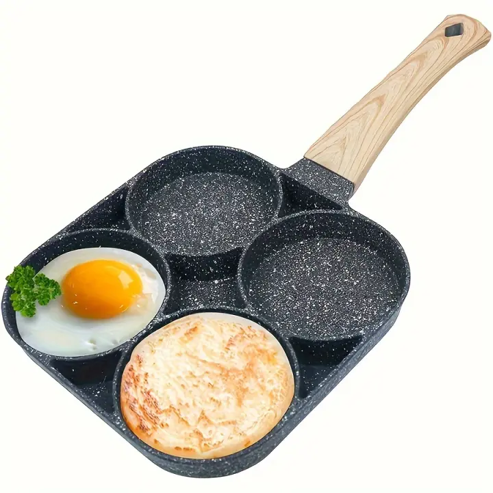 Sartén antiadherente de 4 agujeros, Ideal para tortilla, huevo frito, panqueque, hamburguesa, tocino, bistec, fácil de limpiar, 1 unidad - 1