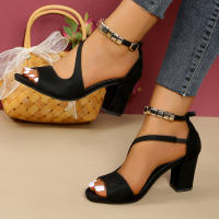 Tacones de Tacón Alto con Detalle de Cuentas Diseño de Punto Abierto, Cierre de Hebilla, Comodidad de Suela de Goma, Uso Todas las Temporadas - details 4