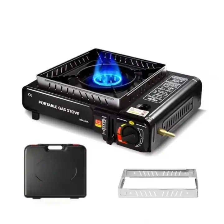PORCHEDDU Cocina de gas portáthil, gas de camping para Cocinar en el camping Compatible con cartcho o bombona Con Red a prueba de viento y estuche de Transporte - 1