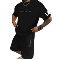 Conjunto de camiseta casual de manga corta con estampado de letras de verano para hombre y pantalones cortos con cintura ajustable con cordón - details 3
