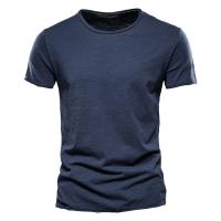 Camiseta de algodón de bambú de color sólido de manga corta con cuello redondo de verano de 2 piezas para hombre, ropa de hombre europea y americana de algodón puro - details 4