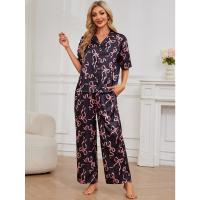 Pijamas mujer primavera y otoño camisa de manga corta de seda de hielo conjunto de pantalones ropa de estar - details 8
