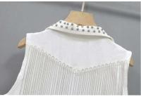 Chaqueta corta para mujer, novedad de 2023, chaleco vaquero con borlas, encaje blanco y negro con una hilera de botones, chaqueta sin mangas - details 19
