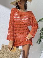 Elegante Cubierta de Punto con Cuello Redondo y Manga Larga Vestido de Playa de Ligero para Verano con Diseño Hueco, Protección Solar, Tela Transpirable - details 23