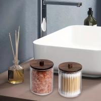 Recipiente de Almacenamiento Acrílico para Baño Organizador de Maquillaje con Tapa de Bambú Caja de Hisopos de Algodón Dispensador de Qtip - details 1