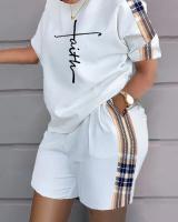 Conjunto de dos piezas estampado de manga corta para mujer, primavera verano - details 11