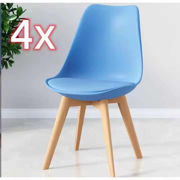 Juego de 4 Sillas de Madera Estilo Nórdico Sillas de Comedor con Cojines de Cuero Sintético - 1