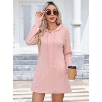Vestido de punto con capucha de manga larga para mujer, vestidos cortos sueltos de Color sólido, tres Retro elegantes, promoción, nuevo - details 2