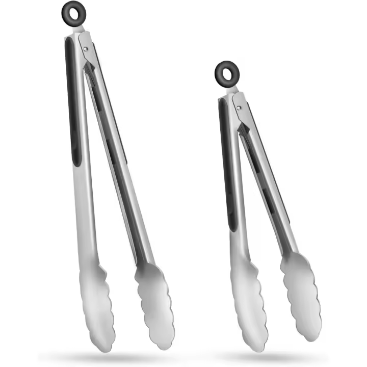 ifsecond Set de Pinzas de Cocina de Acero Inoxidable con Agarre Antideslizante, Bloqueo de Metal, Longitud de 9" y 12" - 1