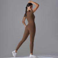 Hamidou-body de Yoga para mujer, ropa moldeadora deportiva de manga corta con cremallera, traje de gimnasio de una pieza, mono de nailon de Color sólido - details 3