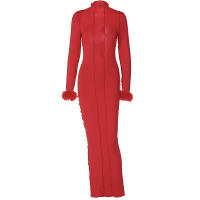 Vestido largo rojo de retazos de piel para mujer, ropa de calle ajustada con manga, artículos al por mayor para negocios, otoño 2024 - details 6