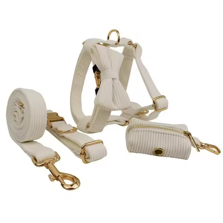 Juego de correas de arnés de caña blanca Bolsa para excrementos de perro, Parita, collar XS-XL para cachorros, gatos y gatitos - 1