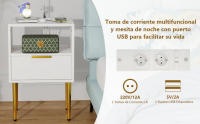 Rcynview  Mesa de Noche Moderna de Madera Resistente a Arañazos 2 Cajones, 2 Enchufes AC, 2 USB - details 2