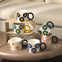Taza de cerámica de flores de gran capacidad de 420 ml, taza de avena de leche de desayuno coreano, taza de café para el hogar - details 1