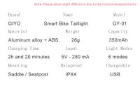 Luz trasera inteligente para bicicleta, linterna LED de seguridad, encendido/apagado automático, señal de parada, lámpara de freno, carga USB, accesorios para bicicleta - details 2