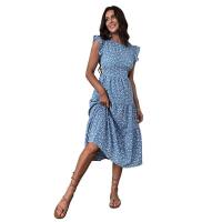 Vestido largo elegante de corte en A floral de cintura alta sin mangas con cuello redondo retro de verano para mujer. - details 0