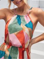 Novedad de verano, falda para mujer, vestido largo estampado con vuelo grande sin mangas y cuello colgante - details 4