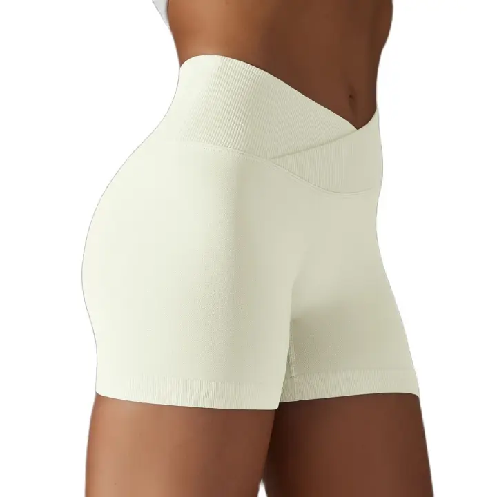 Pantalones cortos deportivos sin costuras para mujer, mallas cruzadas de cintura alta para Fitness, gimnasio, Scrunch Butt, correr, entrenamiento - 1