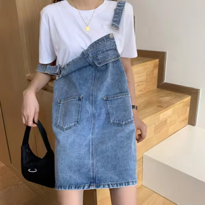 Rimocy 2024 verano Denim vestido general mujeres coreano sin mangas Jeans vestidos femeninos Casual suelta Spaghetti Strap Mini vestido - 1