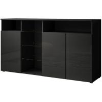 para Salón con Luz LED, Mueble Moderno de Melamina Brillo, Color Negro, 150x82x40 cm - details 0