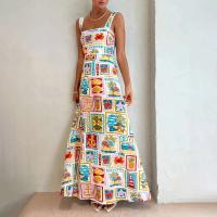 Vestido de Verano de Playa a Alta Cintura con Mangas Largas Cuello Cuadrado, Sin Mangas, Estampado Holiday para Mujeres - details 1
