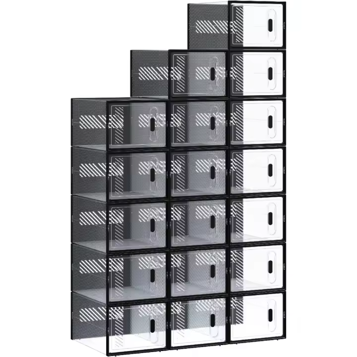 Cajas de Zapatos de Plástico Transparentes Apilables y Plegables Organizador de Zapatos para Armario con Tapa Frontal - 1