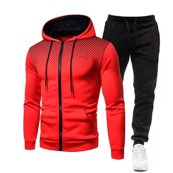 14 Ropa deportiva de lunares de terciopelo con cremallera y capucha para hombre y mujer, estilo otoño e invierno - 1