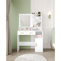 Mesa de Maquillaje con Espejo y LED Regulables Diseño de Cajón y Armario con 3 Escritorios y 4 Compartimentos Abiertos Blanco DT32503X - details 4