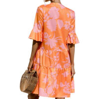 Vestido midi floral de verano para mujer, babydoll con volantes, diseño de patchwork en capas para citas diarias, traje de compras - details 0