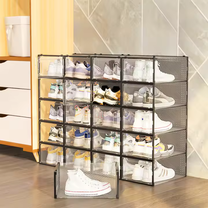 Cajas de Zapatos Piorlado Grandes Plástico Transparente, Apilables, Con Tapas, Reemplazo Ideal para Armario - 1