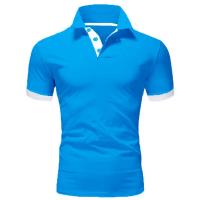 Polo de manga corta ajustado para hombre, camisa de cuello suave y sólido, trabajo, Golf, senderismo, informal, azul marino/blanco - details 21