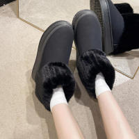 Botas de nieve informales para mujer, zapatos sin cordones, punta redonda, terciopelo de felpa sólido, tacón medio cálido, impermeables, invierno - details 2