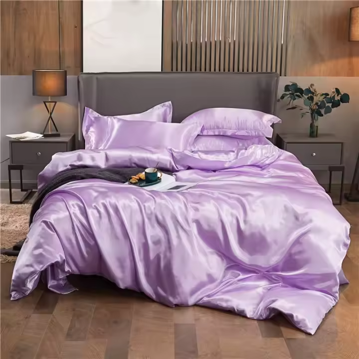 Funda de Edredón de Seda de Lujo Emulada en Color Sólido Tamaño King Suave y Super Suave Sin Almohada Cubierta de Comforter para Cama y Baño - 1