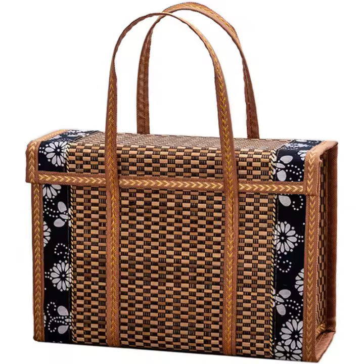 Cesta tejida de mimbre para Picnic, bolsa de almacenamiento plegable con asa para fruta, comida, compras, cesta de Bambú - 1