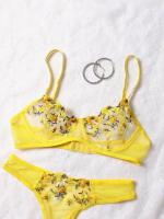 Conjunto de lencería Sexy exótica, sujetador de encaje transparente para mujer, tentación transparente, sujetadores florales bordados, conjuntos de ropa interior Push Up - details 2