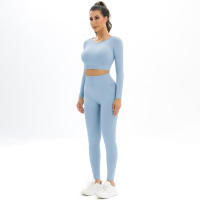 Conjunto de Yoga sin costuras para mujer, ropa deportiva de entrenamiento para gimnasio, Top corto de manga larga, Leggings de cintura alta, trajes deportivos de 2 piezas - details 36