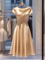 Vestido de satén ligero de lujo de manga corta con temperamento moderno y de alta gama, vestido adelgazante para el verano - details 3