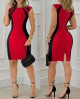 Elegante Vestido Mini de Cuerpo Redondo para Mujer en Verano 2024 Cuello Redondo, Manga Sin Agarre, Vestido Casual de Colorbloque - details 13