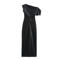 - Top de falda con cuello oblicuo de color sólido para mujer, informal, sin mangas, asimétrico, de verano 2025 - details 2