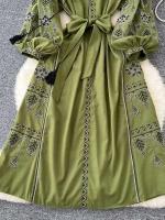 Vestido largo ceñido a la cintura con mangas abullonadas bordadas para primavera y otoño de estilo étnico bohemio para mujer A155 - details 4